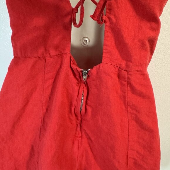 Zara Tank Top Dress M Red Linen Strappy Square Neck Open Back Holiday Festival - Picture 6 of 8